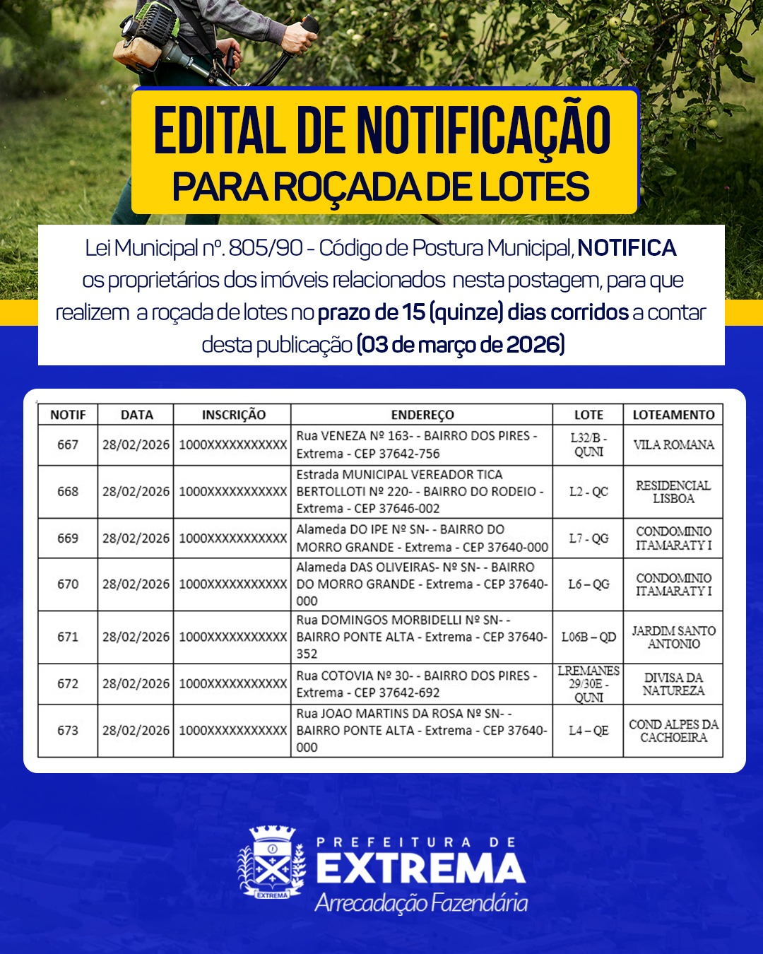 Post do instagram da Prefeitura de Mandirituba