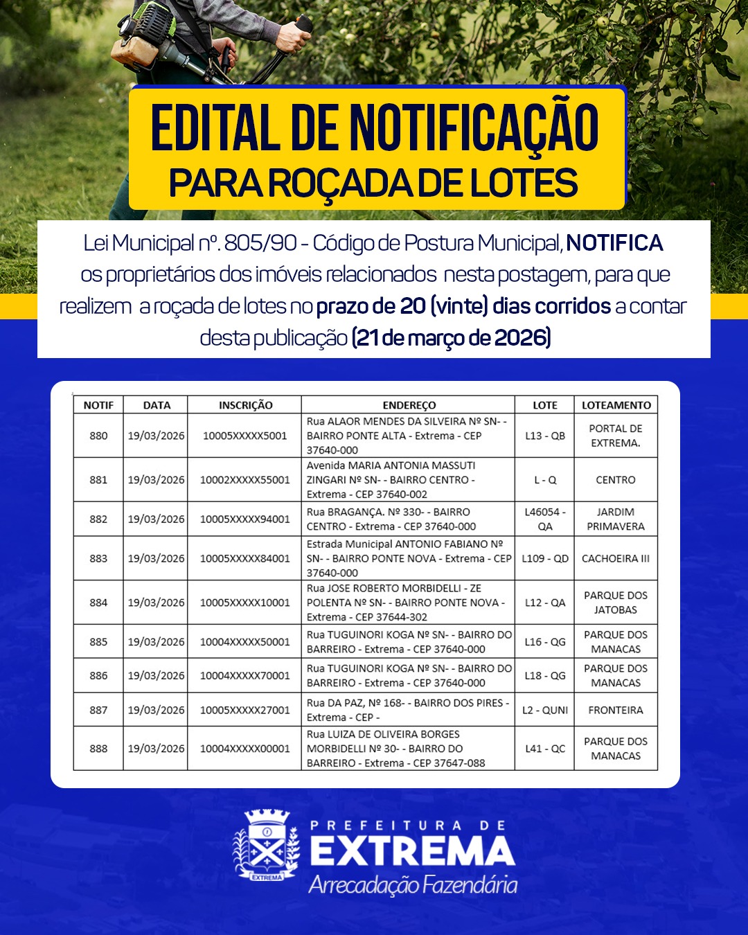 Post do instagram da Prefeitura de Mandirituba